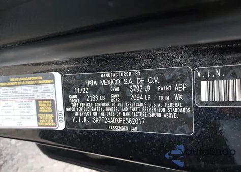 2023 Kia Forte Lx z USA, uszkodzony, nr VIN 3KPF24ADXPE562017